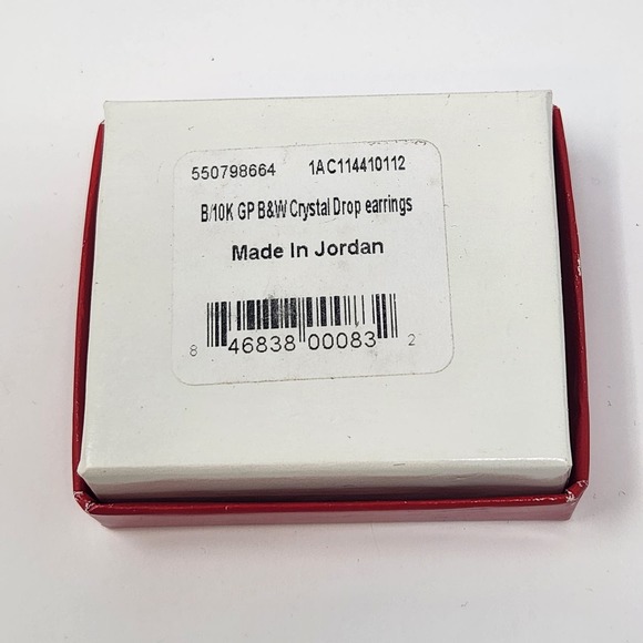 Black Clear Crystal 10K Gold Plated Dangle Drop Post Earrings Pierced Teardrop - Picture 6 of 6